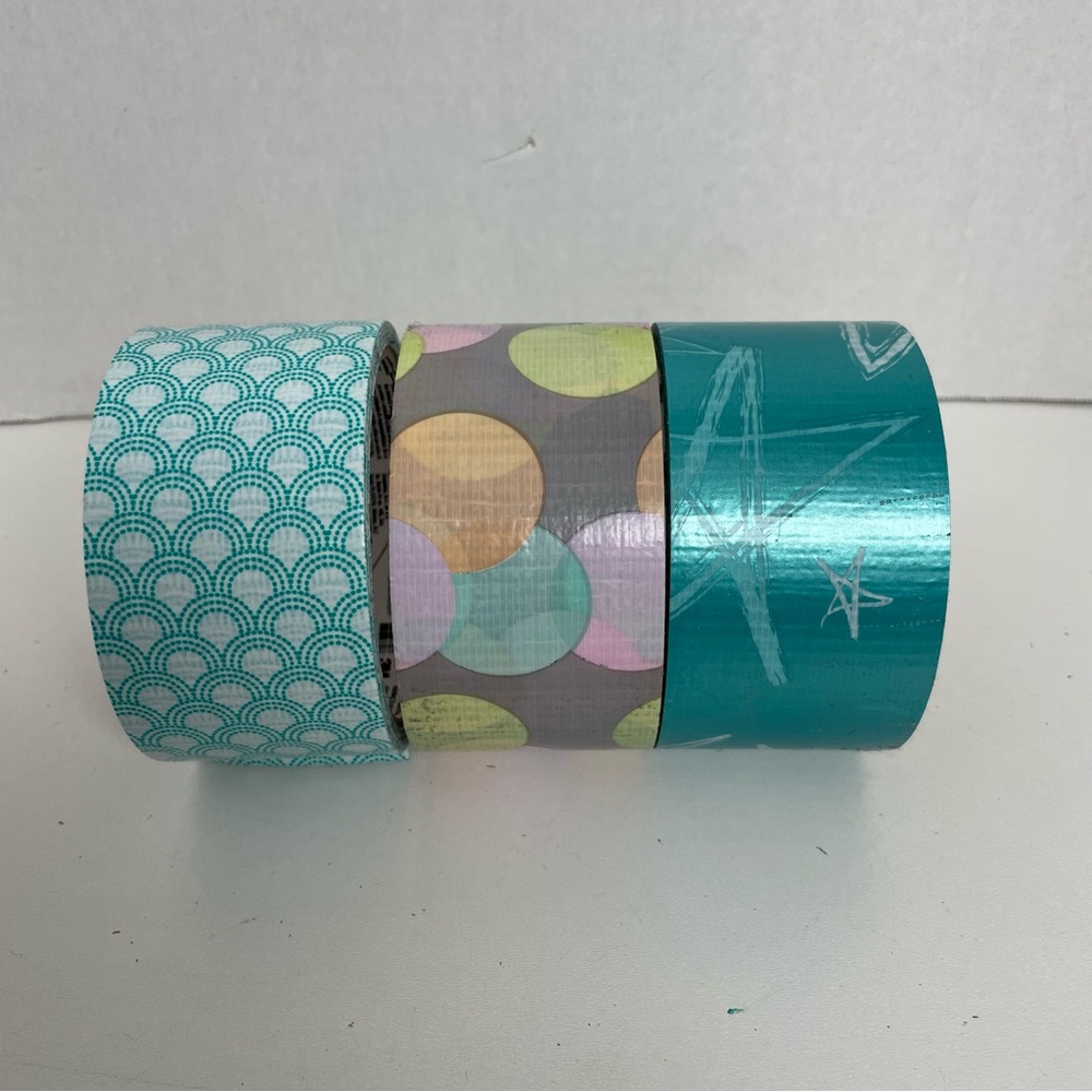 Duck Tape Polka Dots Stars Abstract Floral Teal Green Pink Grey Green Lot of 3